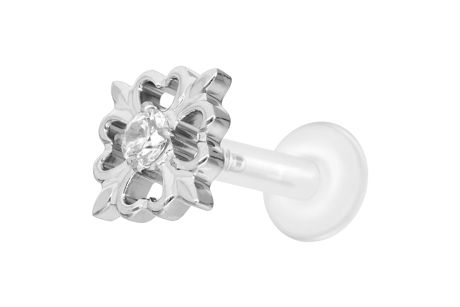 PTFE Labret Piercing mit Innengewinde + Titan-Aufsatz KLEEBLATT